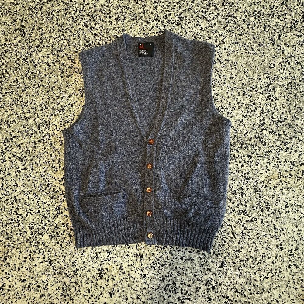 Vintage 80s Robert Bruce Cardigan Sweater Vest Men S Wool Blend V-Neck Grandpa